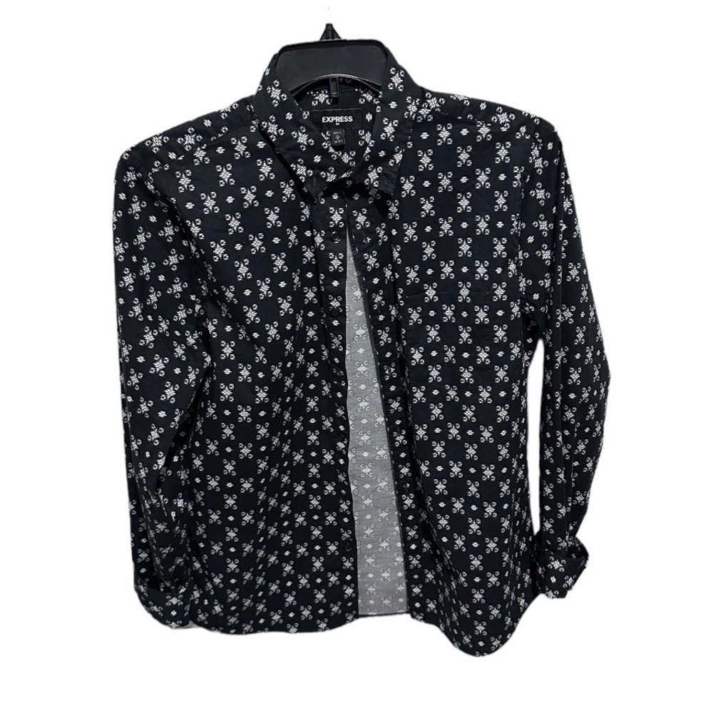 Express Men’s Button Up Black and White Shirt